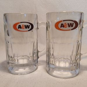 Pair Of VINTAGE A & W ROOT BEER MUG 1960'S  BULLS EYE LOGO 6" TALL